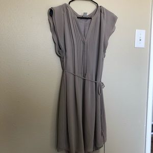Lavender chiffon dress with tie waist.